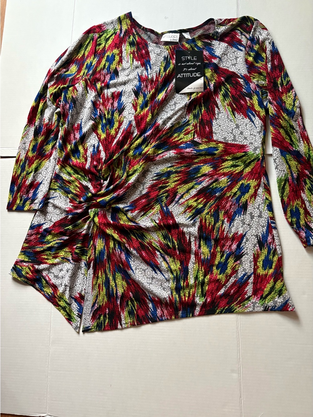Twist-Front Multi-Color Abstract Print Women's Top
